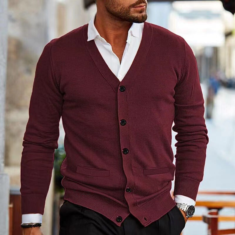 Men's V-Neck Slim-Fit Knit Sweater Cardigan Jacket