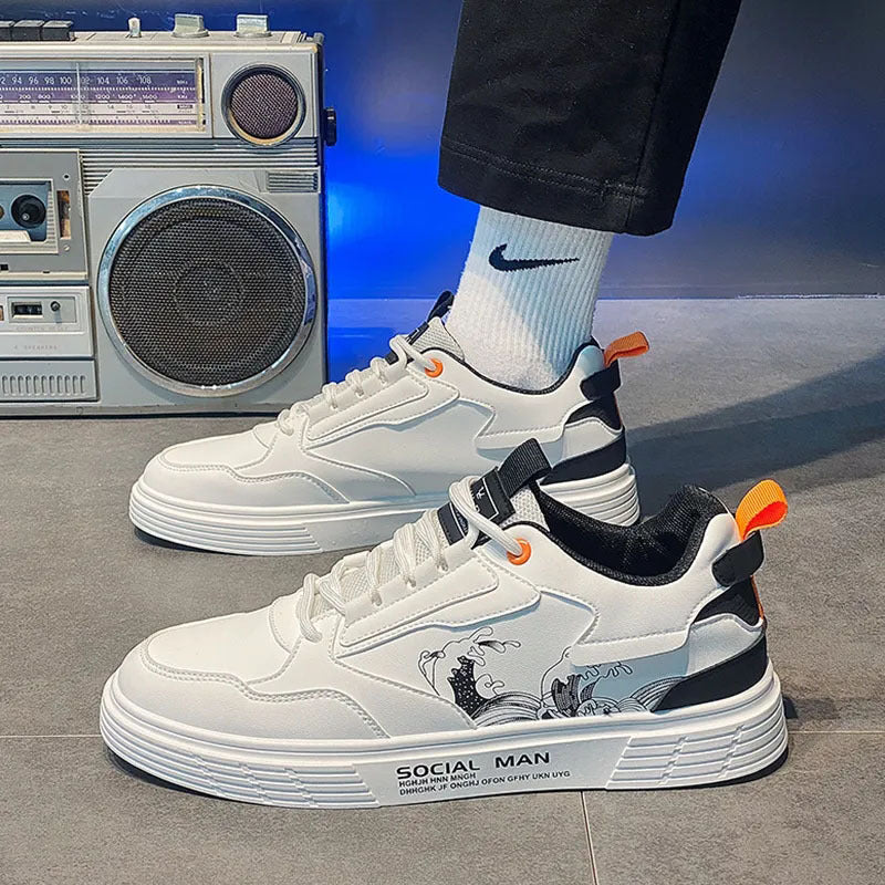 STOCK-Men’s Trendy White Sneakers – Fashion Flat Shoes