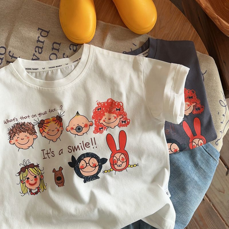 STOCK-2025 Kids Trendy Cartoon Print T-Shirt Short Sleeve Boys &