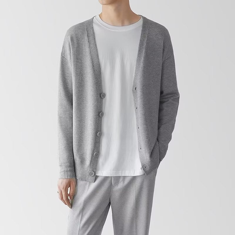 Men’s V-Neck Solid Color Sweater Cardigan Jacket