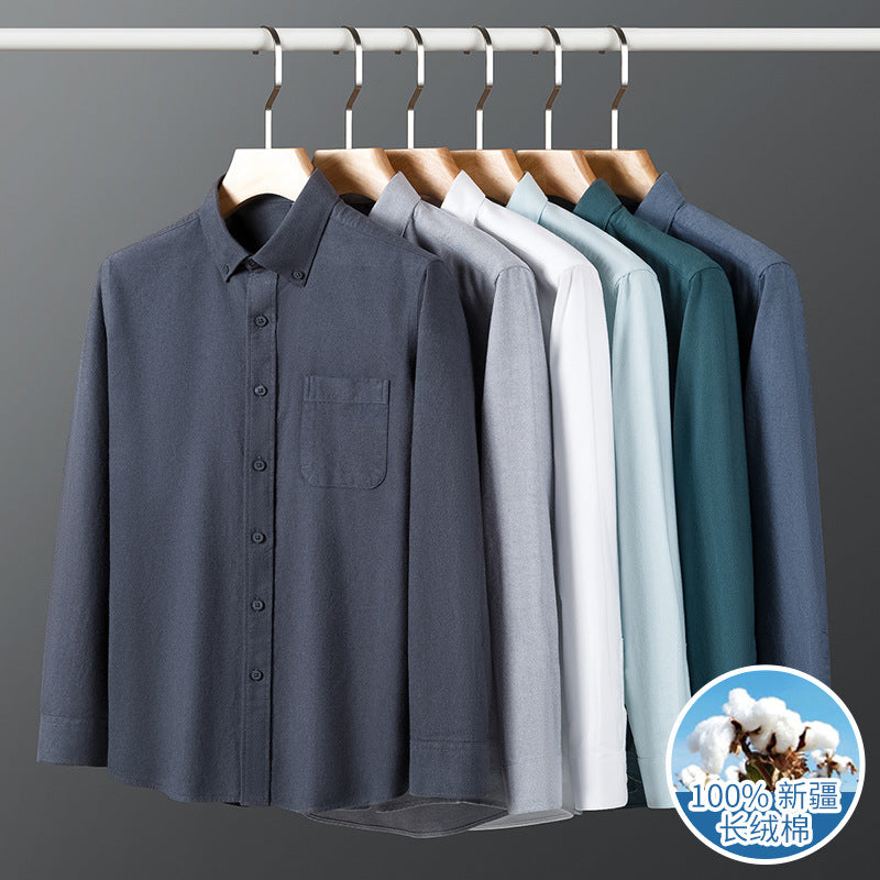 Men's Cotton Thick Solid Long-Sleeve Oxford Business Shirt