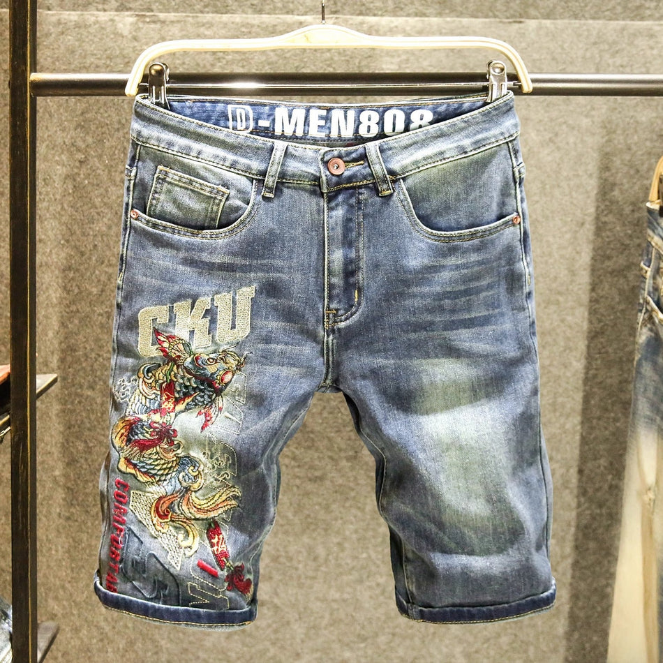 Men’s Heavy Embroidered Slim Denim Shorts