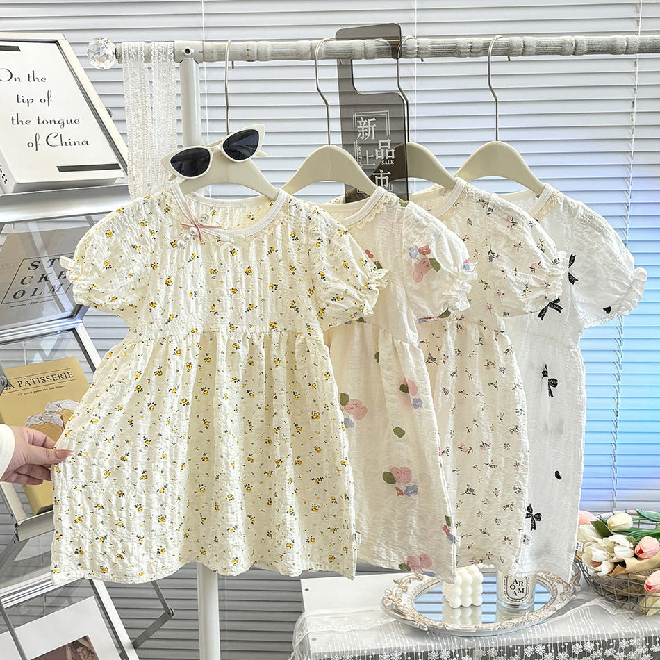 Girls' Puff Sleeve Floral Dress