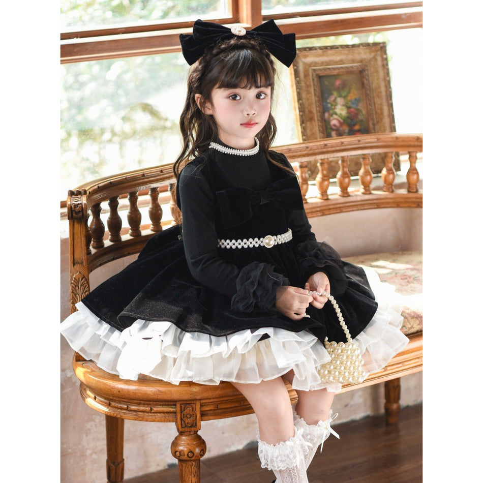 Girls Velvet Princess Hepburn Style Autumn Winter Dress