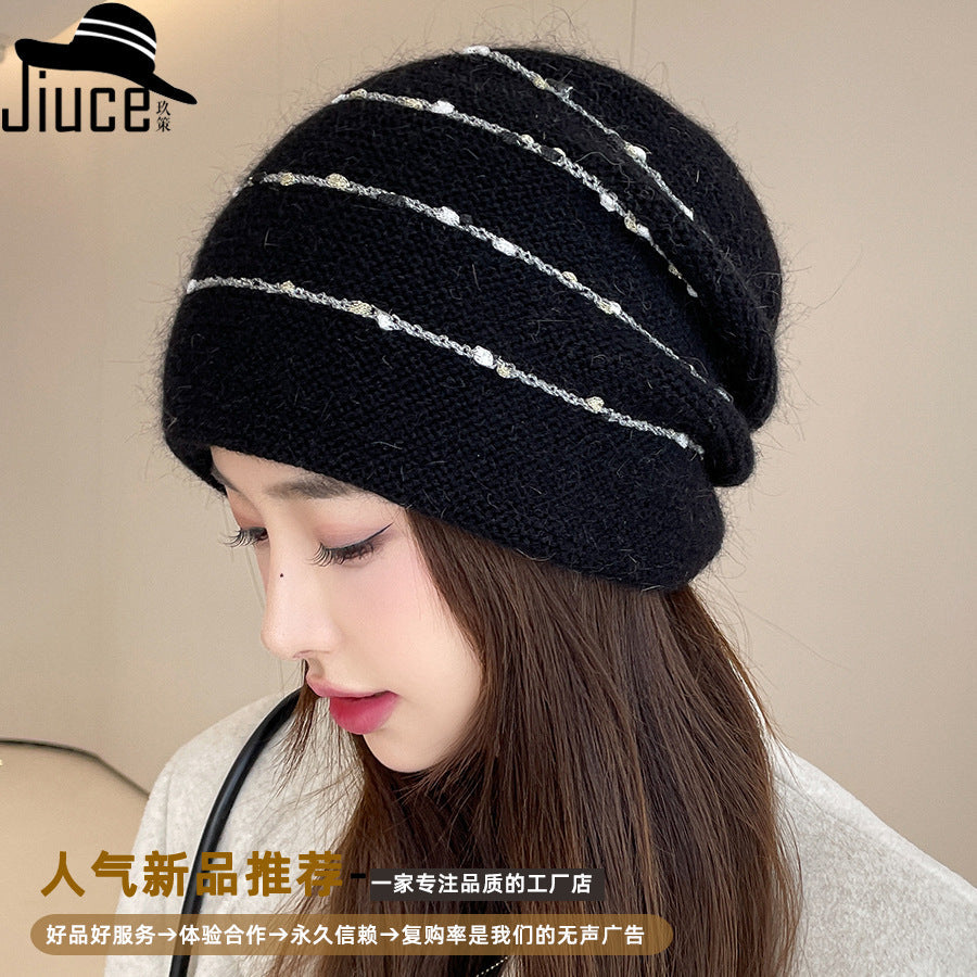 Women’s Rabbit Fur Knit Winter Hat with Ear Protection
