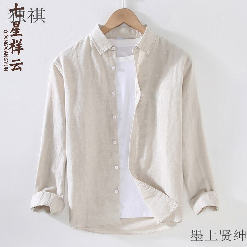 Men’s Japanese-Style Linen Long Sleeve Shirt