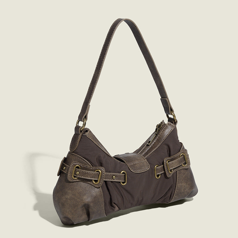 Retro Distressed American Rivet Baguette Armpit Bag