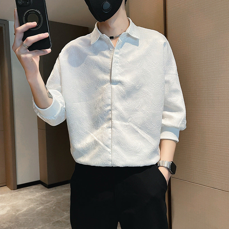 INSTOCK-Men’s Ice Silk Jacquard Shirt – Lightweight Elegant Top