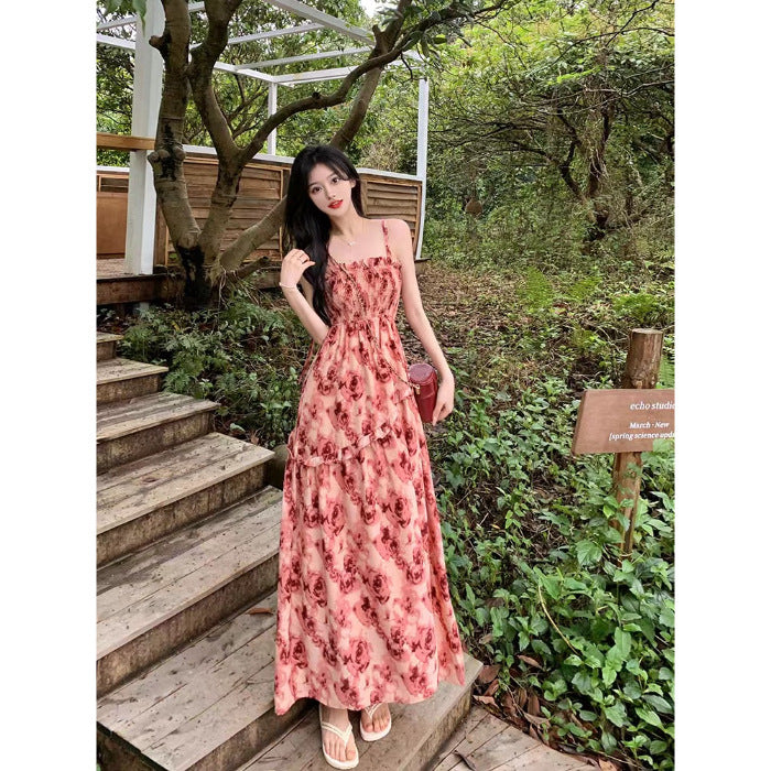 Stunning Floral Suspender Long Skirt