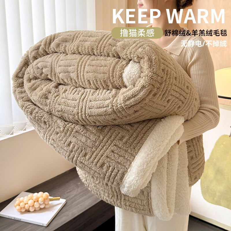Thickened Lamb Fleece Blanket – Warm Coral Fleece