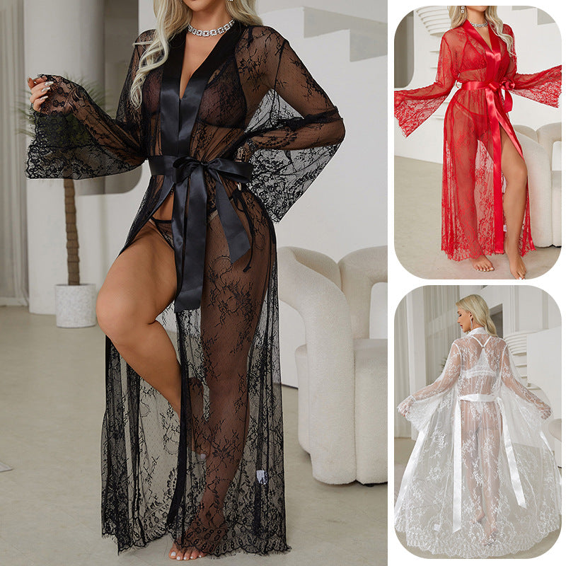 Sexy Lace See-Through Long Nightgown