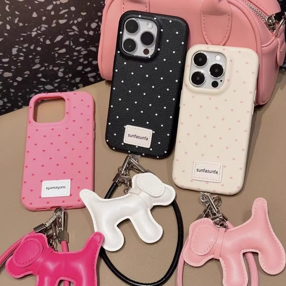 INSTOCK-Wave Dot iPhone Case – Cute Puppy Lanyard Included