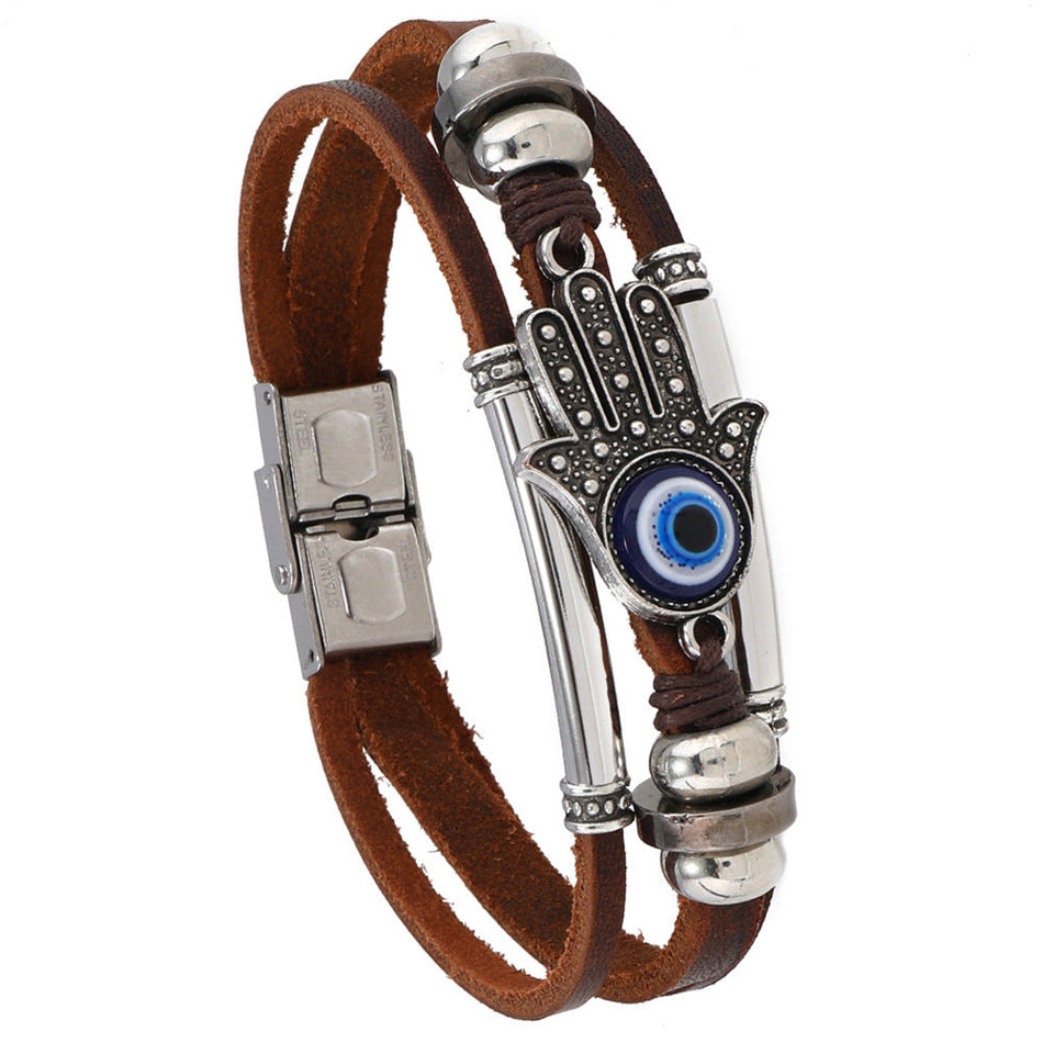 STOCK-Men's Stainless Steel Cowhide Rope Bracelet – Handmade