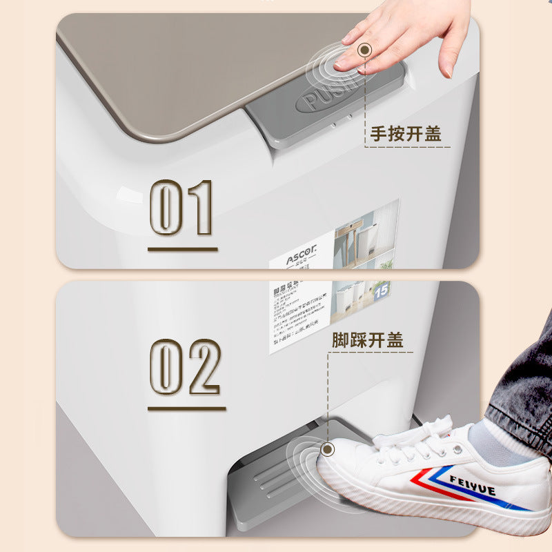 Pedal Trash Bin with Lid for Kitchen and Bathroom