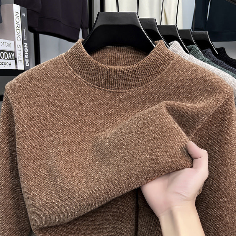 2025 Men’s Plush Half-High Collar Knitted Sweater Warm