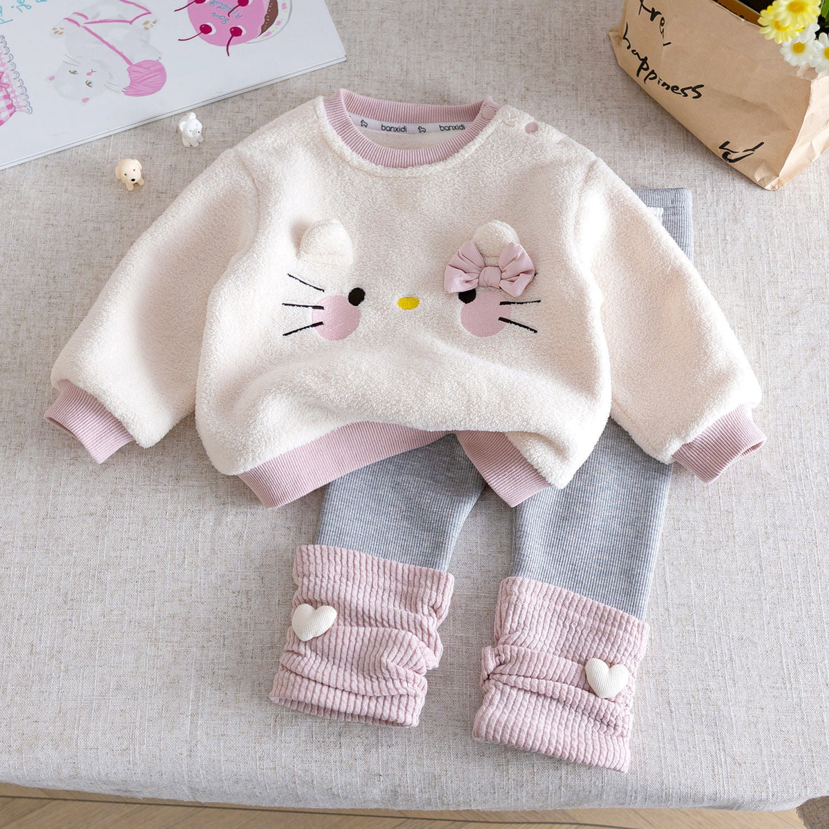 Baby Girls Cartoon Cat Fleece Winter Suit Set – Baby & Children's Outfits – Image 6