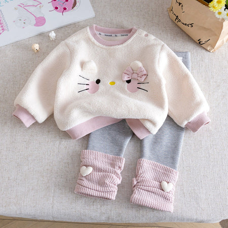 Baby Girls Cartoon Cat Fleece Winter Suit Set – Baby & Children's Outfits – Image 6