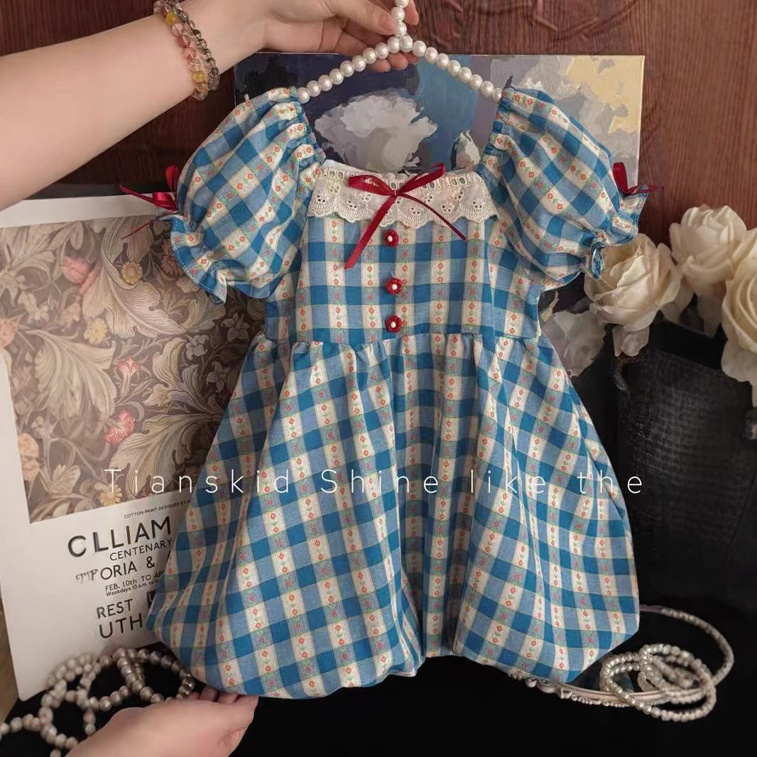 Girls Blue Plaid French Flower Bud Dress Summer – Summer Kids Fashion Nepal | Tudoholic