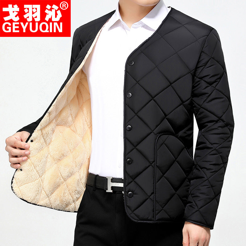 Men’s Short Down Cotton Jacket – Thick Fleece-Lined Winter Coat