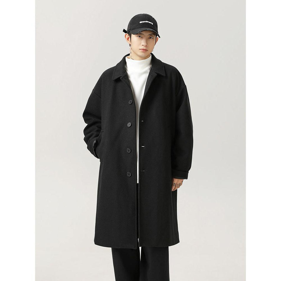 Men’s Thick Woolen Coat Mid-Length Over-The-Knee Loose