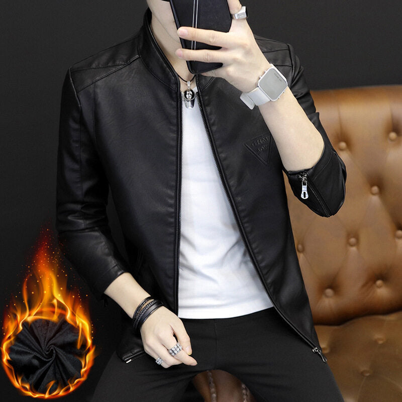 Men’s Thickened PU Leather Motorcycle Jacket