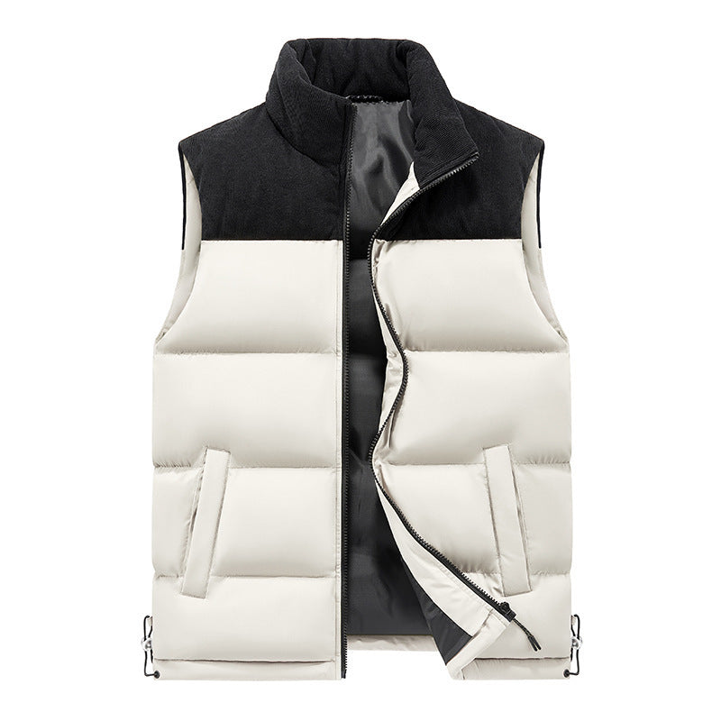 Men’s Contrast Stitch Stand-Collar Vest Autumn Winter Thick
