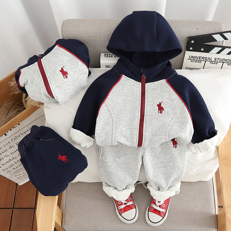 INSTOCK-2024 Boys’ Fleece-Lined Hooded Two-Piece Set