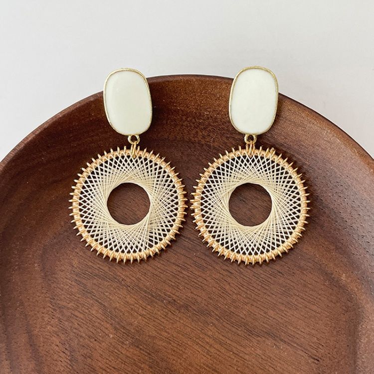 French Off-White Braided Boho Earrings Summer Style