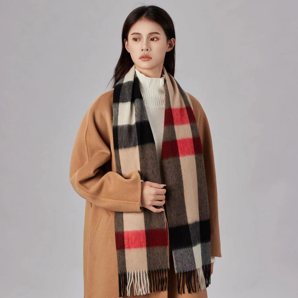 Korean Style Wool Scarf Women & Men Plaid Tassel Lengthened