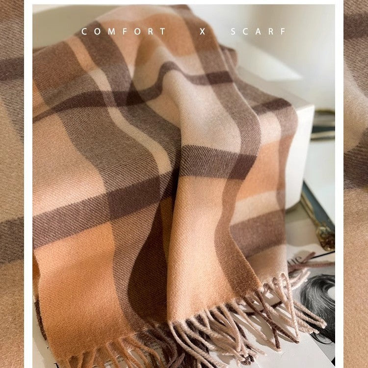 Women’s Wool Plaid Scarf Long Narrow Winter Wrap