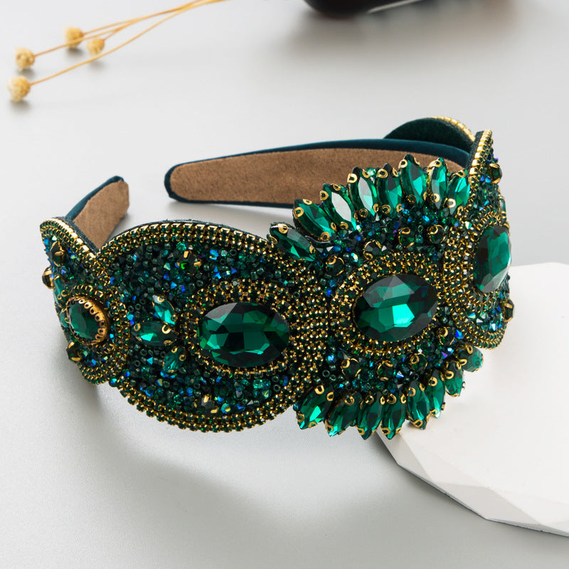 French Retro Rhinestone Wide Luxury Headband