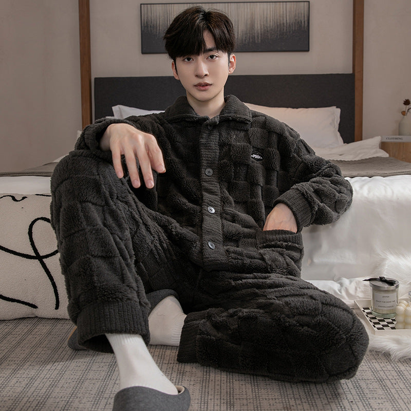 Men’s 2026 Coral Fleece Pajamas Thickened Warm Autumn Winter