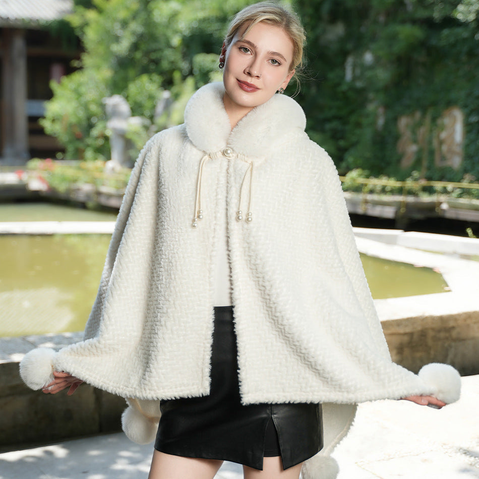 Warm Fleece & Fur Collar Poncho