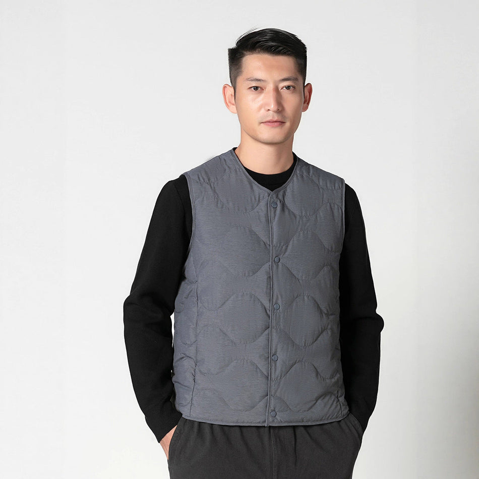 Men’s Thin Down Vest – White Duck Down Stand Collar Waistcoat