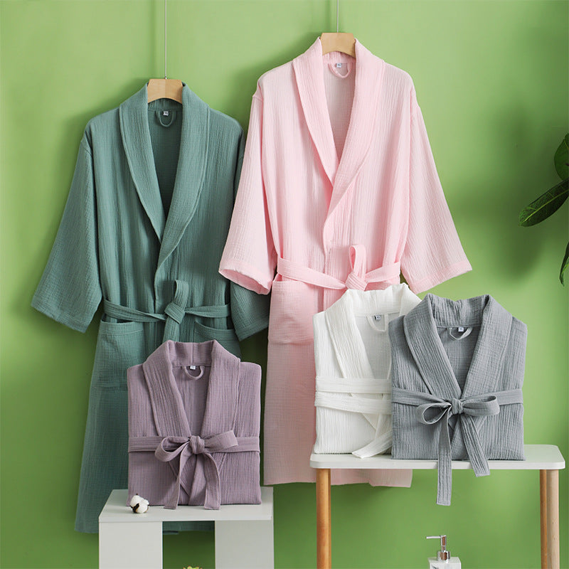 STOCK-Thin Washed Cotton Bathrobe – Summer Quick Drying