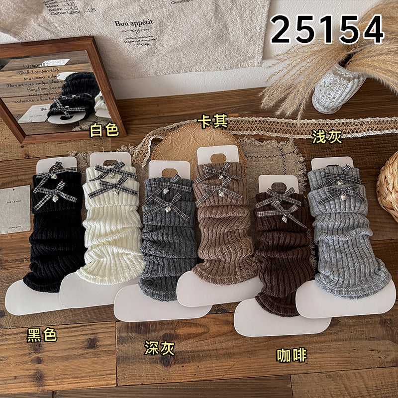 Girls Retro Plaid Bow Wool Knitted Warm Calf Socks Kid