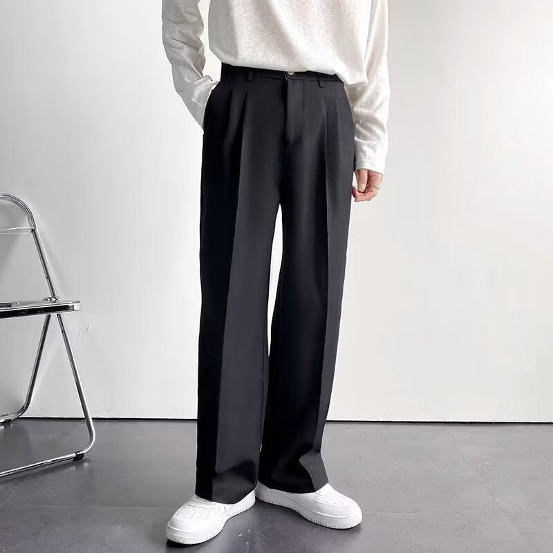 Men’s Japanese Style Loose Straight Wide-Leg Black Suit Pants
