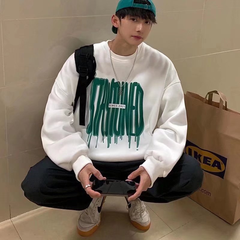 Korean Style Men’s Sweatshirt – Loose Hoodless Round Neck Top