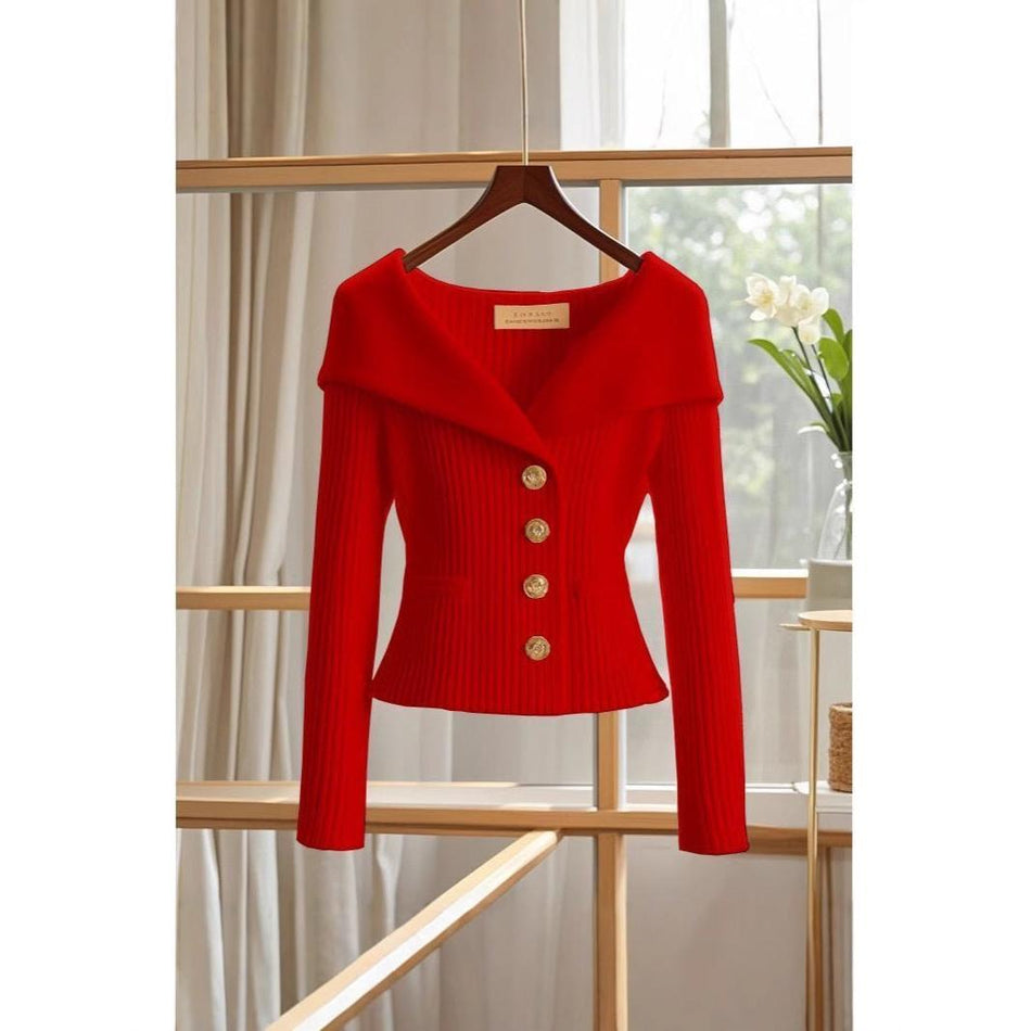 Women’s Luxury Knit Cardigan High-Waist Button Sweater
