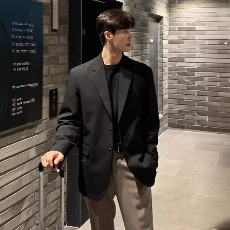 Korean Men’s Casual Suit Jacket – Loose Black Autumn Style