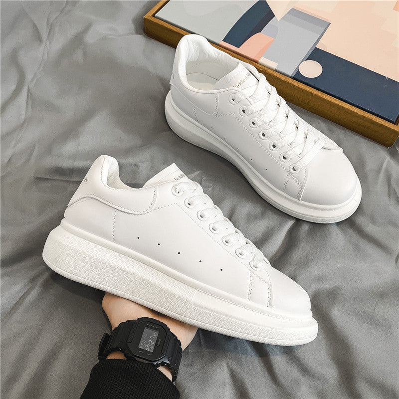 McQueen White Sneakers – Thick-Sole Unisex Casual Shoes
