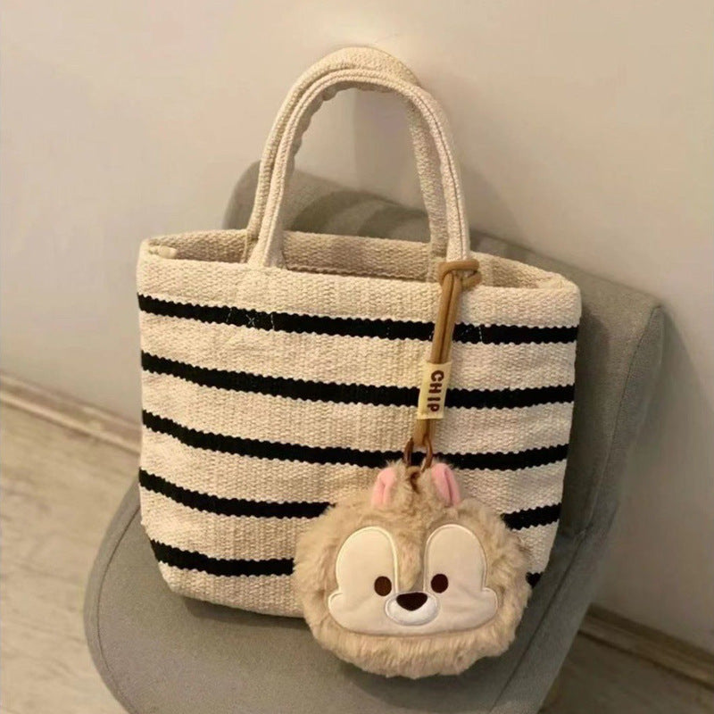 Striped Canvas Knit Tote – Fashion Shoulder Bag