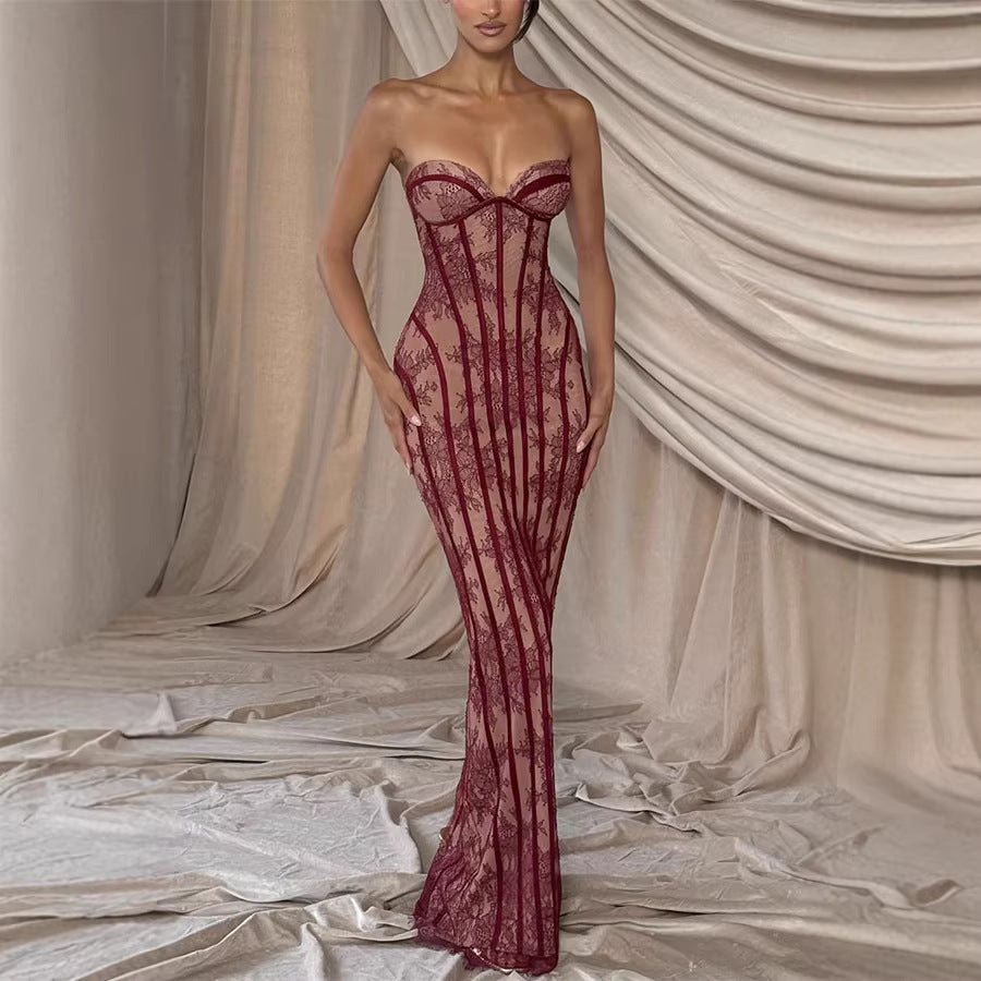 2026 Lace Wrapped Chest Party Dress - Slim-Fit Hip Skirt