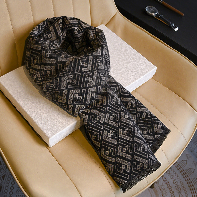 Men’s Black Wool Letter Scarf Business Winter