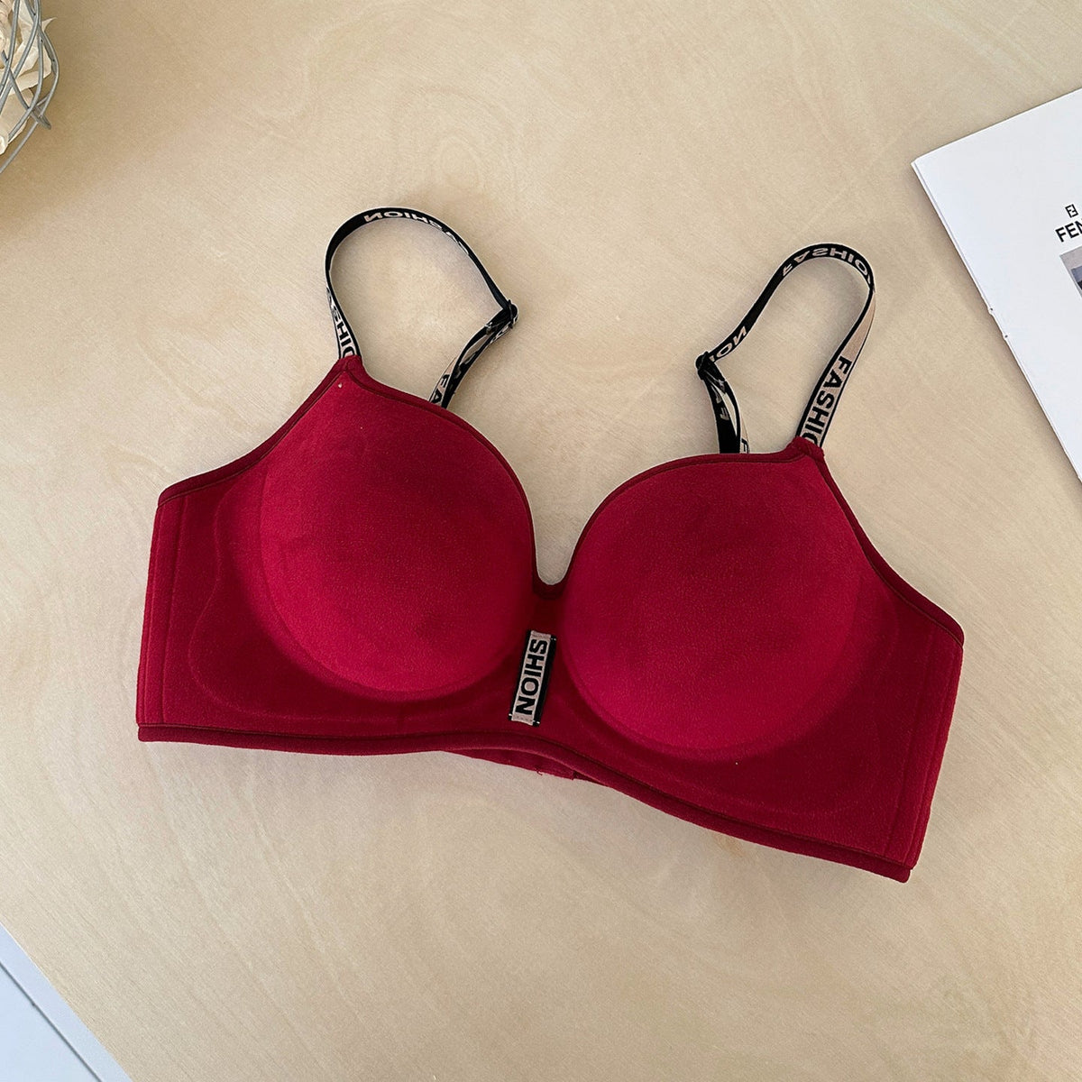 Brown thickened velvet push up bra for winter warmth and enhanced lift