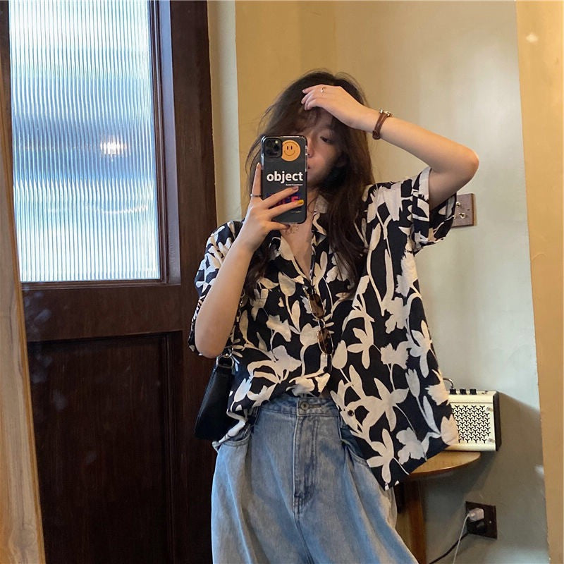 INSTOCK - Women’s Retro Flower Shirt – Hong Kong Style Summer Top