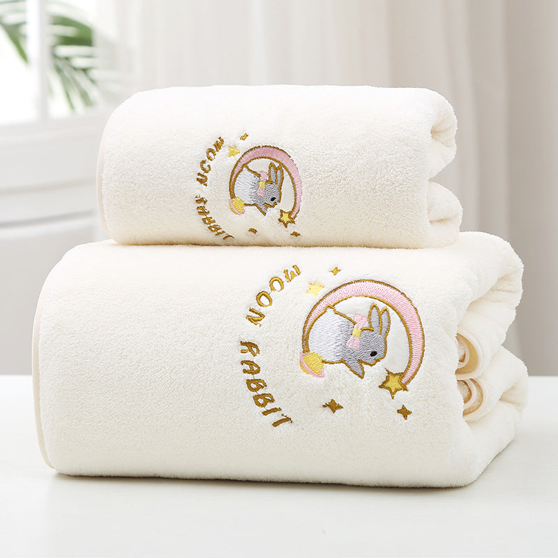 Coral Fleece Bath Towel – Thick, Absorbent & Embroidered