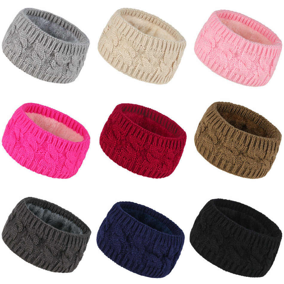 Winter Fleece Lined Wool Knitted Twist Sports Headband Women