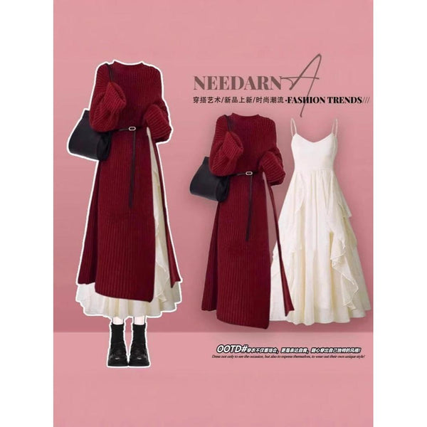 STOCK-Women’s French-Style Knitted Sweater & Skirt Set