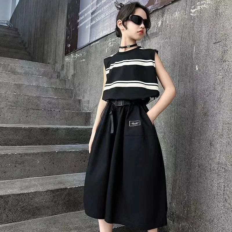 Girls’ Summer 2024 Striped Culottes Two-Piece Set – Summer Kids Fashion Nepal | Tudoholic